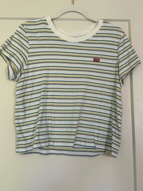 Levi's White Short-Sleeve Tee with Blue & Yellow Stripes
